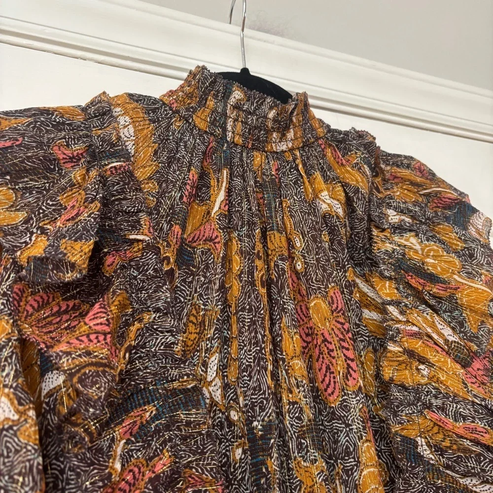 Ulla Johnson Vienne Bird of Paradise Mini Dress in Amber Size 2 Ruffle High Neck